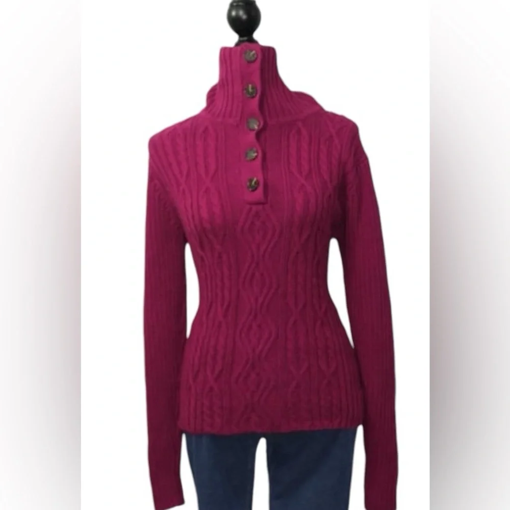 Tommy Hilfiger Sz Large Pink Cable Knit Sweater 100% Cotton Button Up Collar - Picture 3 of 9